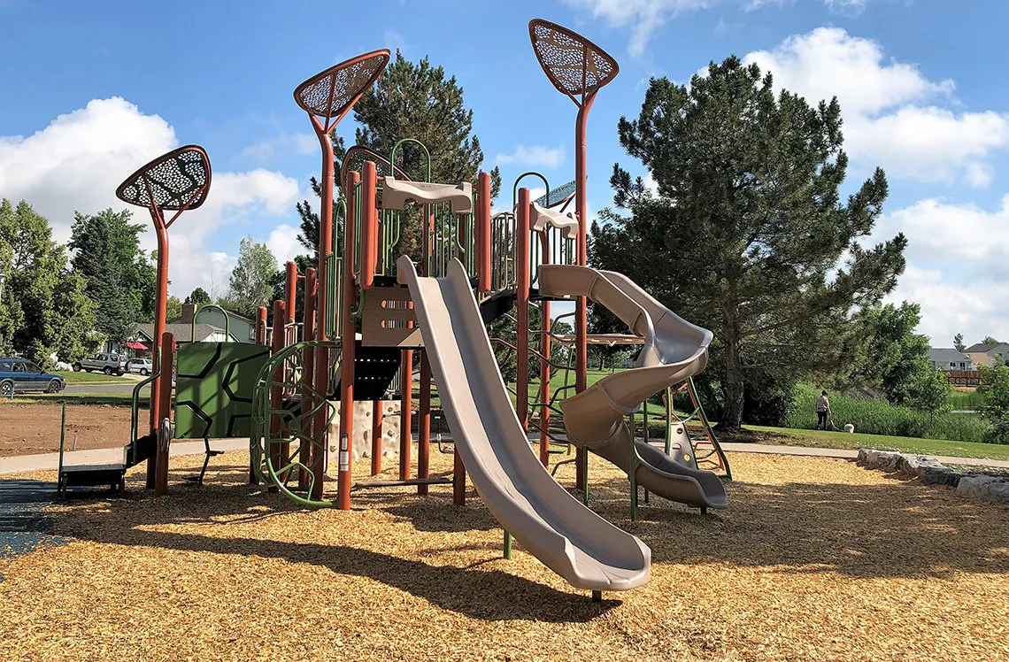 Woodchip playground surface at Blue Heron Park